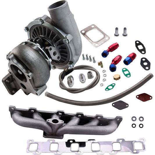 T04E Turbo + Oil Line + Manifold Kit compatible for Nissan Patrol Safari Y60 Y61 TD42 TB42