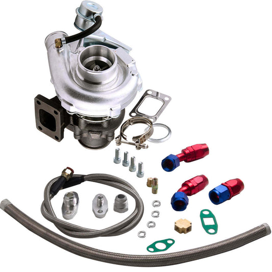 T3 T4 TO4E Turbo Turbocharger Kit + Oil Drain Return + Oil FEED Line Kit