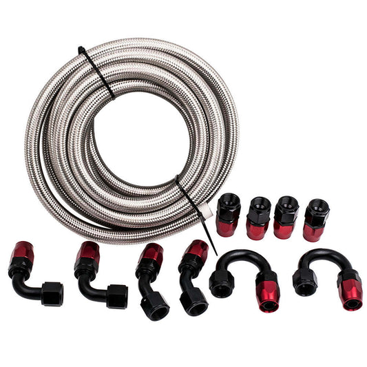 AN10 -10AN Fitting Stainless Steel Braided Oil Fuel Hose Line Kit 16FT 16 Feet