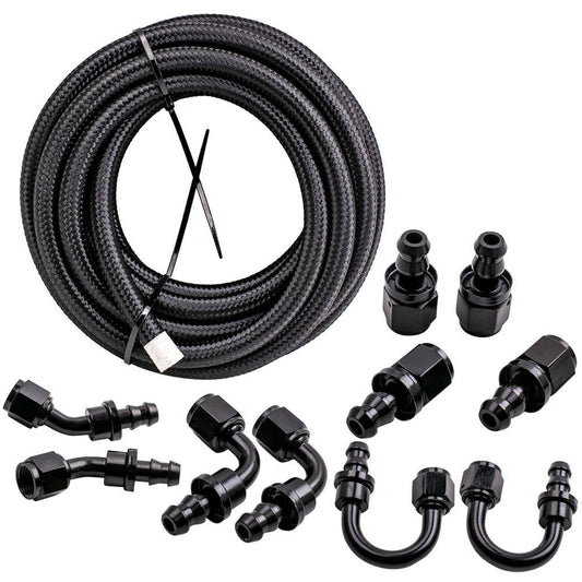 20Feet 6AN Stainless Steel Braided Fuel Line + 10PCS Push Lock Fitting Hose End