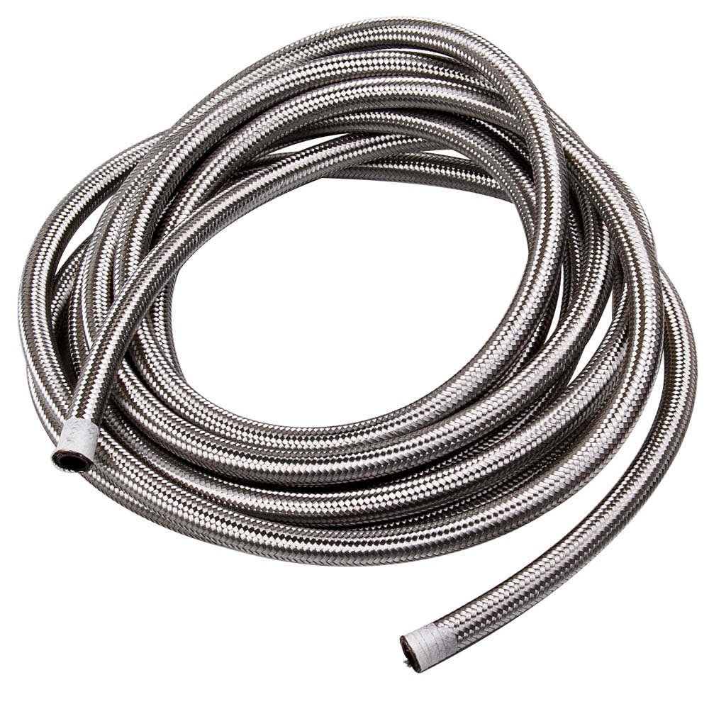 8 AN Stainless Steel Braided Fuel / Oil Line Hose AN8 20 Ft 6 Meters Silver