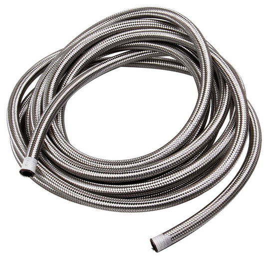 8 AN Stainless Steel Braided Fuel / Oil Line Hose AN8 20 Ft 6 Meters Silver
