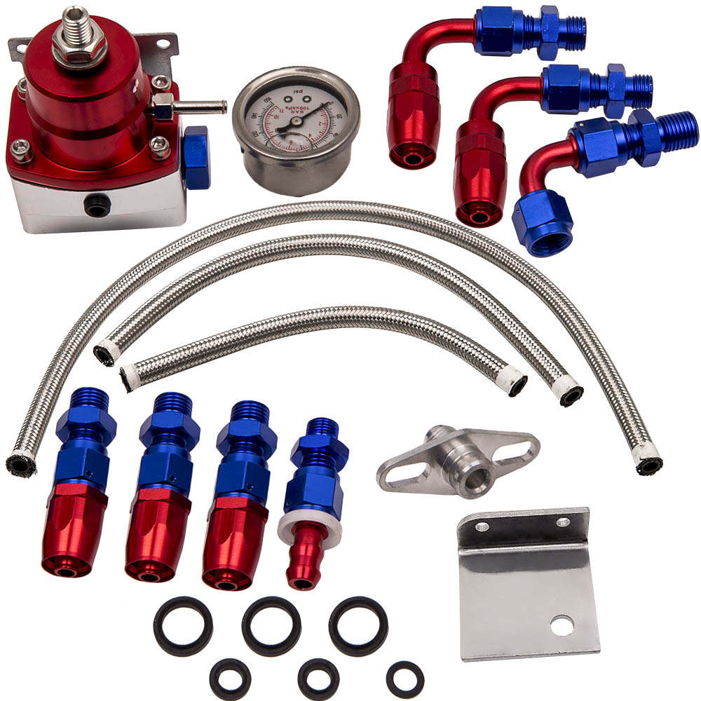 Universal Adjustable Fuel Pressure Regulator KIT + 100psi Guage + AN 6 Fitting