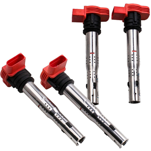 4x compatible for AUDI R8 Red Coil Packs Set 2.0TFSI/2.0TSI A3/GOLF 5/LEON 06E905115E
