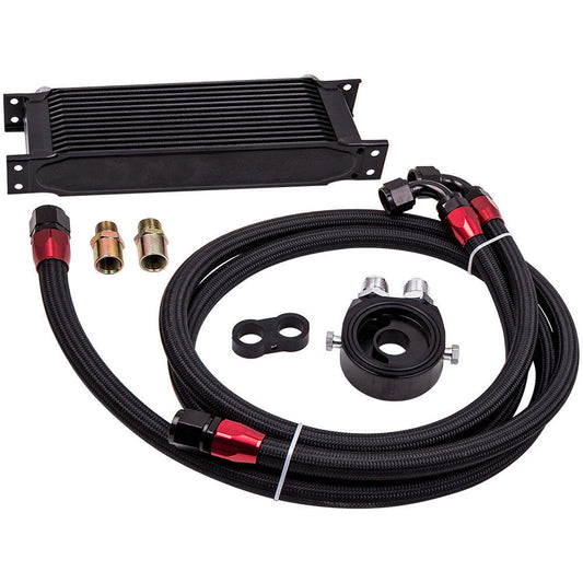 Universal 13-Row 10AN Engine Transmission Oil Cooler and Filter Adapter and Oil Line