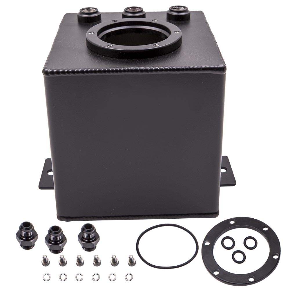 2L Black Aluminum Highflow Swirl Fuel Surge Tank AN6 For 044 External Fuel Pump