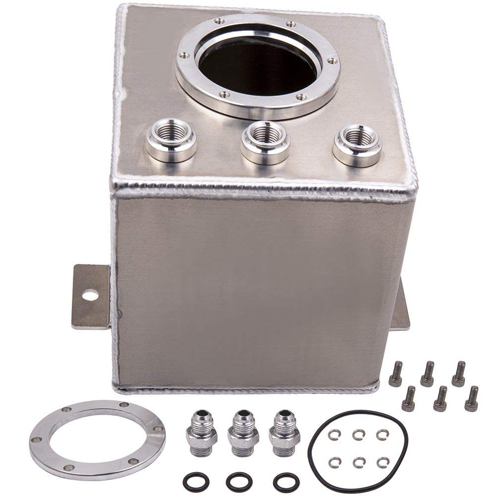 Silver 2Litre Aluminum Fuel Surge Tank Fuel Tank For 044 External Fuel Pump 6AN