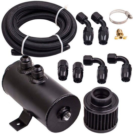 Alloy Baffled 0.75L AN10 Motor Oil Catch Can 3M Hose Kit and Fittings Universal