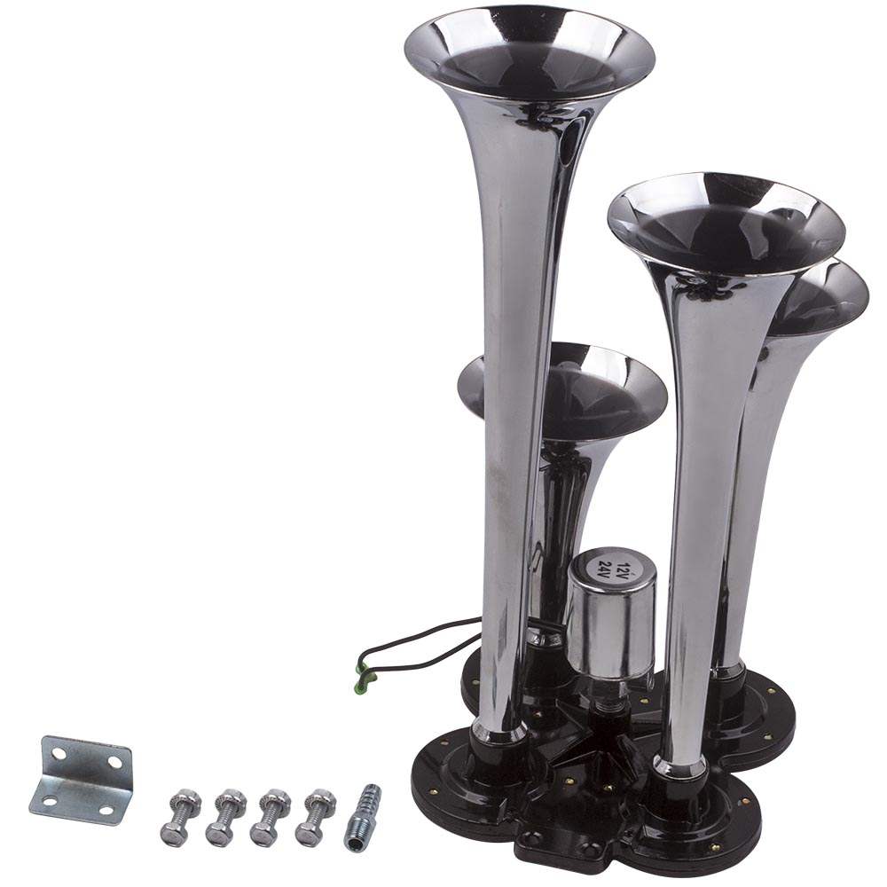 For Car Truck Boat Horn Speaker 12-24V Silver 150DB 4 Trumpet Train Air Horn