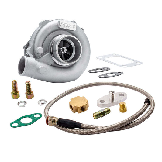 T04E T3/T4 .63A/R 57 Trim Turbo Charger 400+HP Boost + Oil Feed Lines gaskets