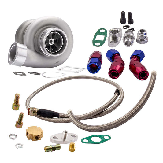 GT45 Turbocharger T4 V-BAND 78Trim 600+HP Boost+Oil Feed /Oil Drain Return Line