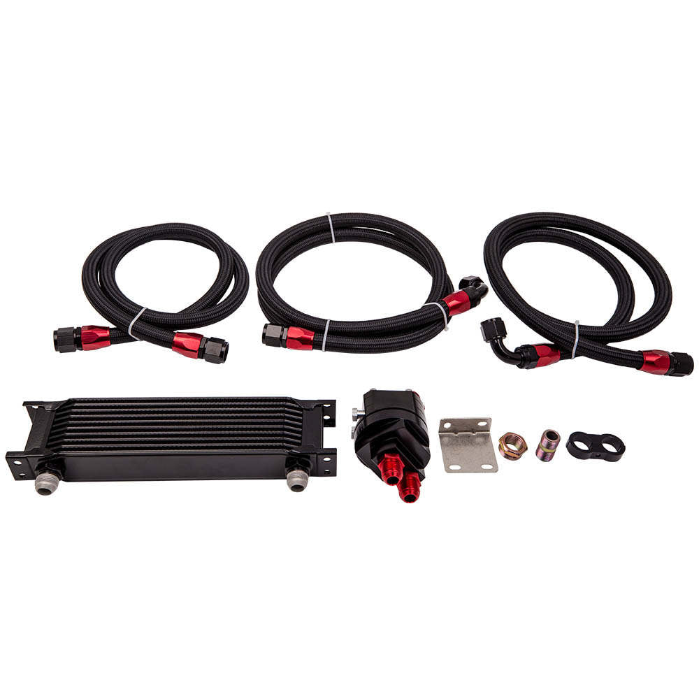 10 Row AN-10AN Universal Engine Oil Cooler+Filter Adapter Hose Kit 3/4 x 16 UNF