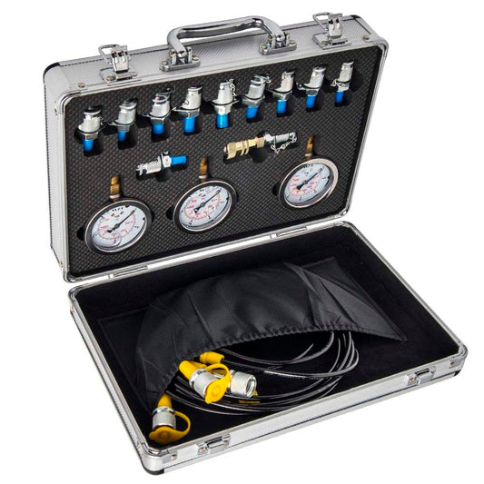 Excavator Hydraulic Pressure Gauge Test Kit G1/8 10 Testing Couplings 3 Gauges